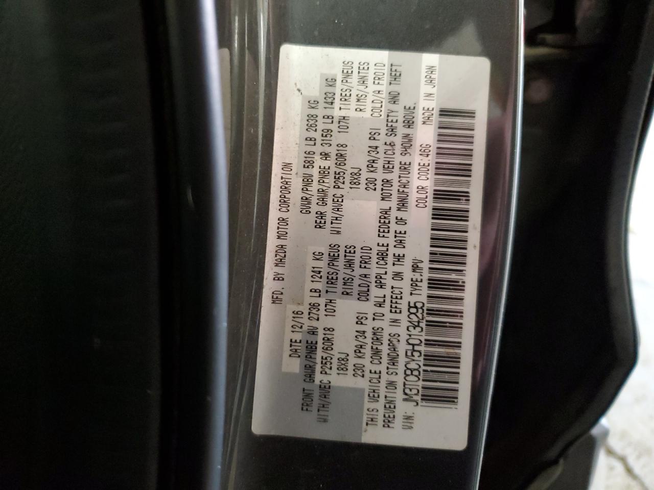 2017 Mazda Cx-9 Touring VIN: JM3TCBCY5H0134295 Lot: 63448185