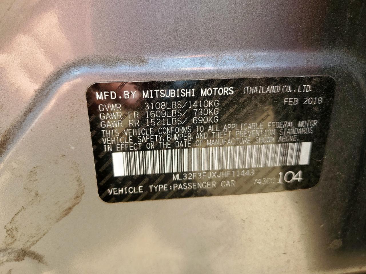 2018 Mitsubishi Mirage G4 Es VIN: ML32F3FJXJHF11443 Lot: 64071415