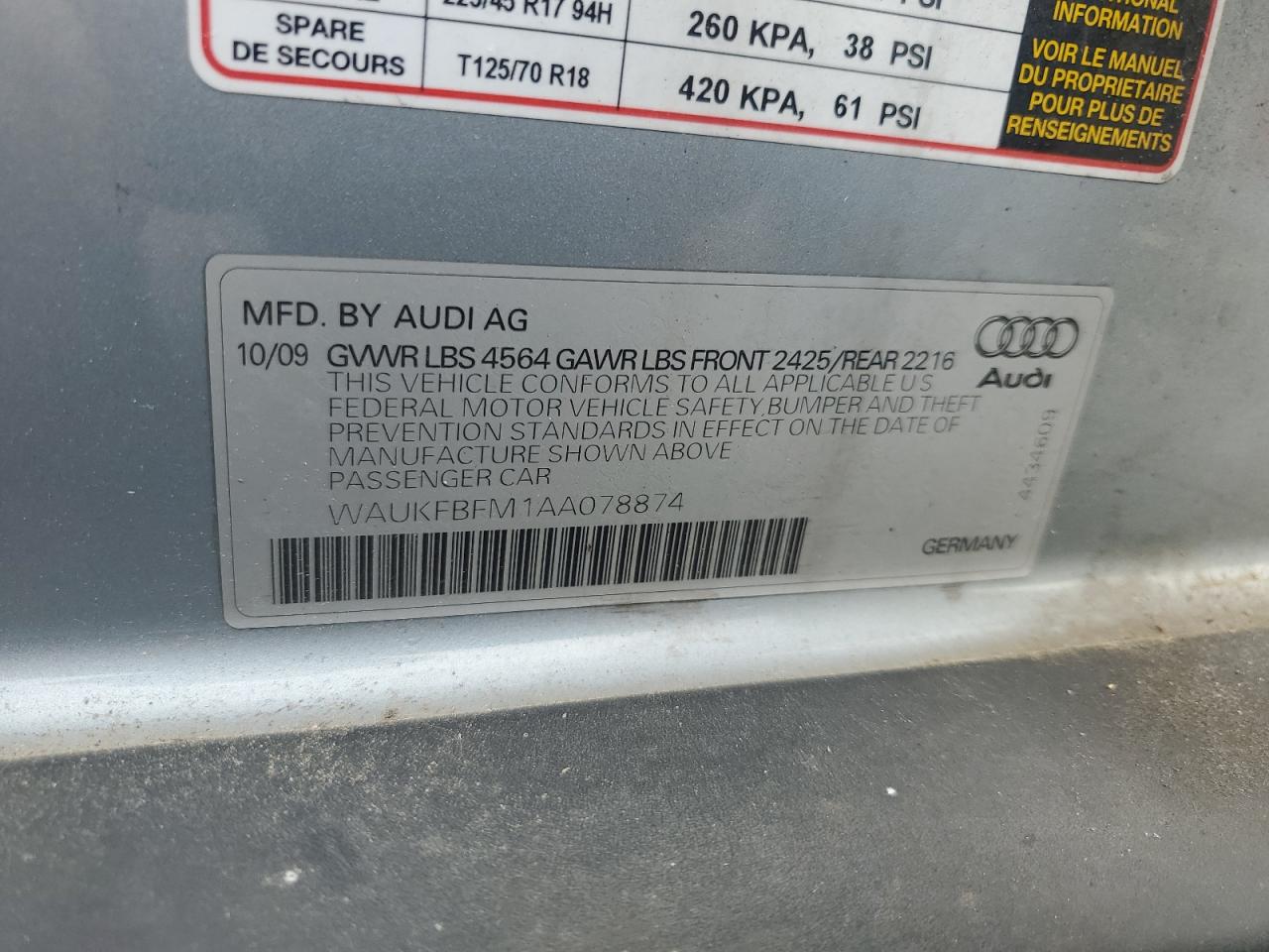2010 Audi A3 Premium Plus VIN: WAUKFBFM1AA078874 Lot: 64237345