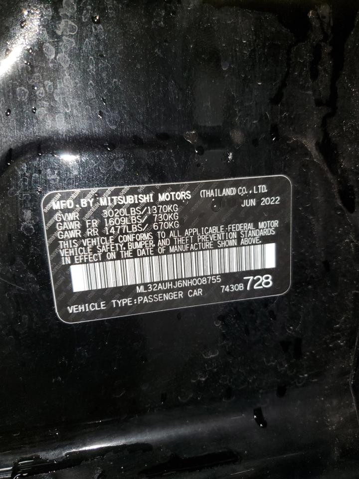 2022 Mitsubishi Mirage Es VIN: ML32AUHJ6NH008755 Lot: 65001235