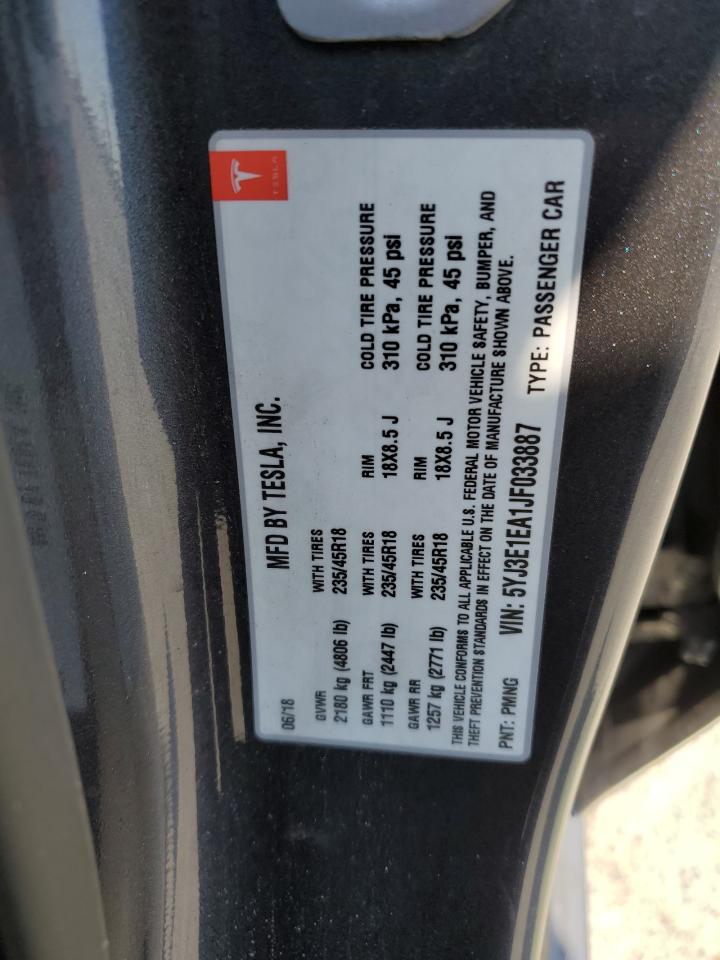 2018 Tesla Model 3 VIN: 5YJ3E1EA1JF033887 Lot: 64607215