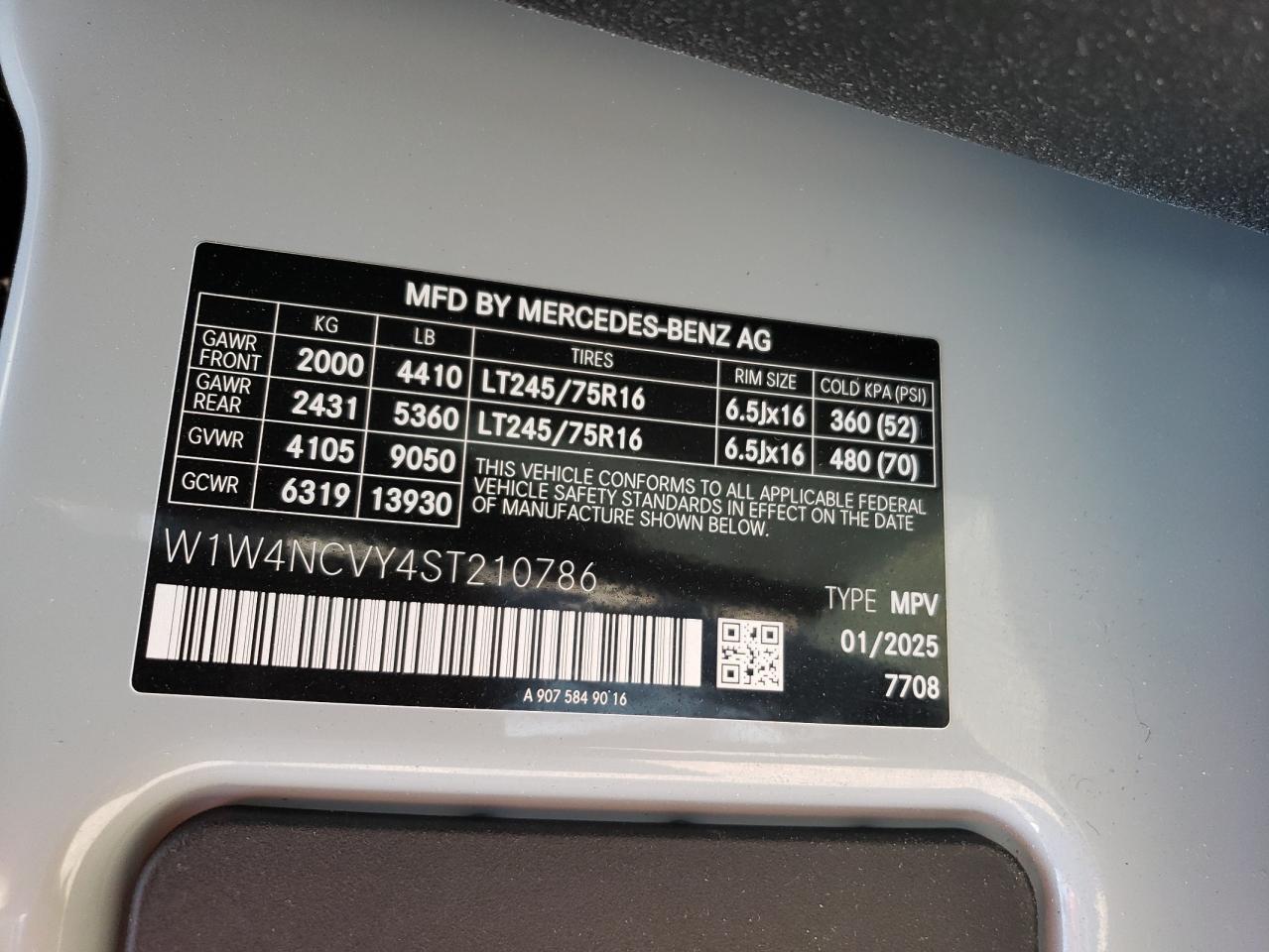 2025 Mercedes-Benz Sprinter 2500 VIN: W1W4NCVY4ST210786 Lot: 65956875