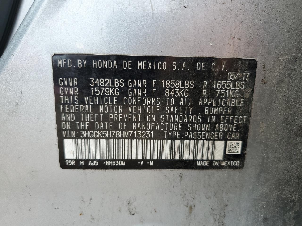 2017 Honda Fit Ex VIN: 3HGGK5H78HM713231 Lot: 64077585