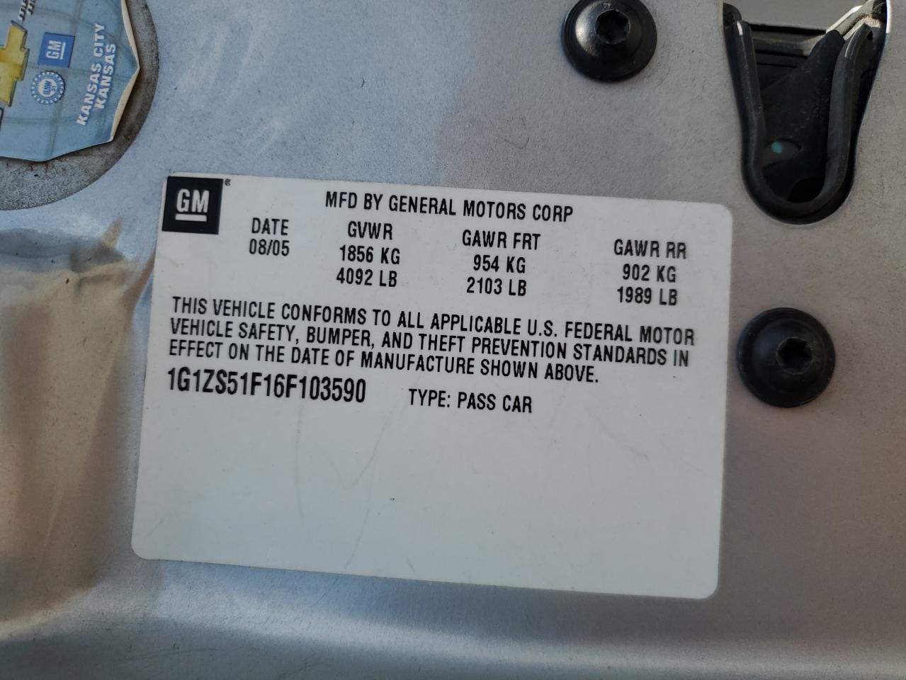2006 Chevrolet Malibu Ls VIN: 1G1ZS51F16F103590 Lot: 62532945