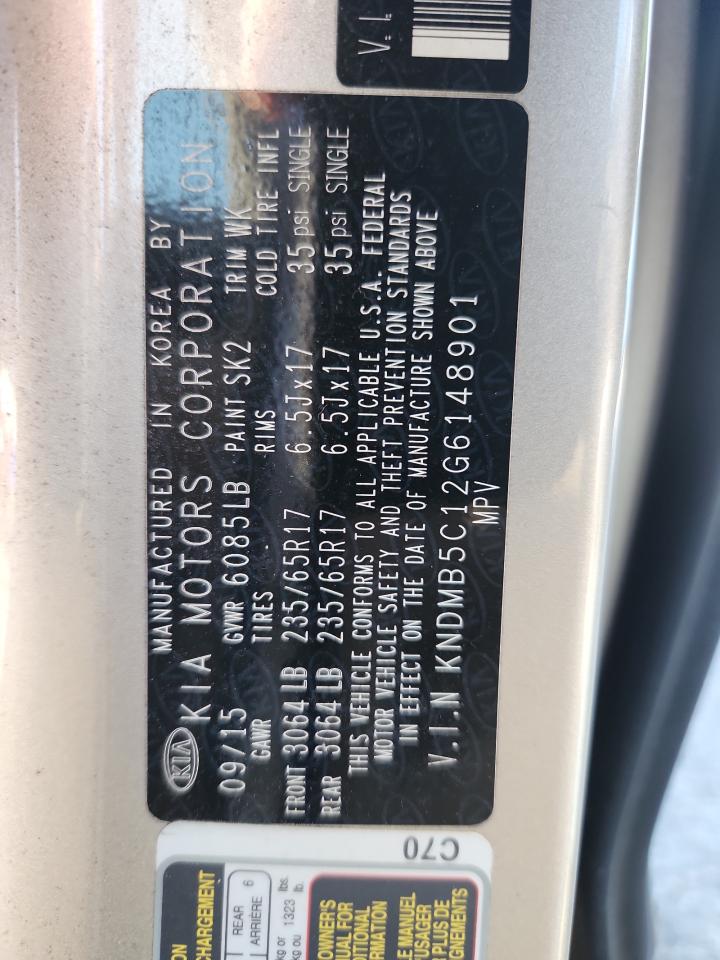 2016 Kia Sedona Lx VIN: KNDMB5C12G6148901 Lot: 65141965