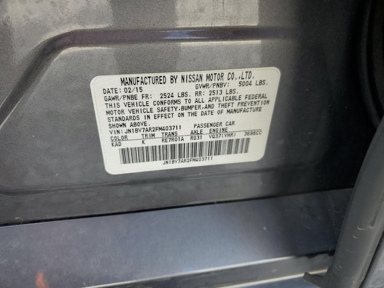 2015 Infiniti Q50 Base VIN: JN1BV7AR2FM403711 Lot: 64281045