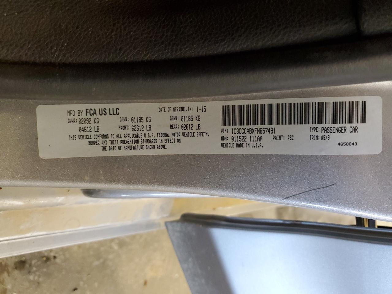2015 Chrysler 200 Limited VIN: 1C3CCCABXFN657491 Lot: 63128575