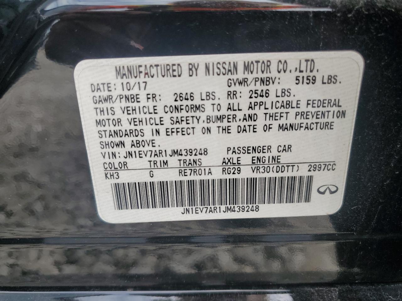 2018 Infiniti Q50 Luxe VIN: JN1EV7AR1JM439248 Lot: 63096995