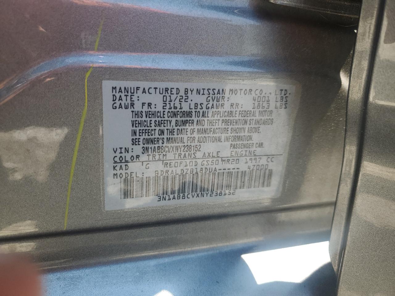 2022 Nissan Sentra Sv VIN: 3N1AB8CVXNY238152 Lot: 64927165