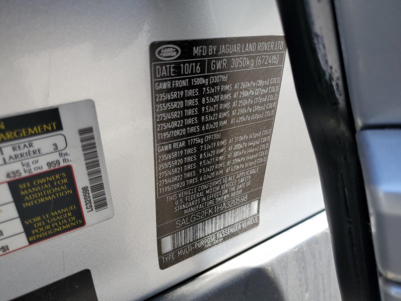 SALGS2FK1HA320598 2017 Land Rover Range Rover Hse