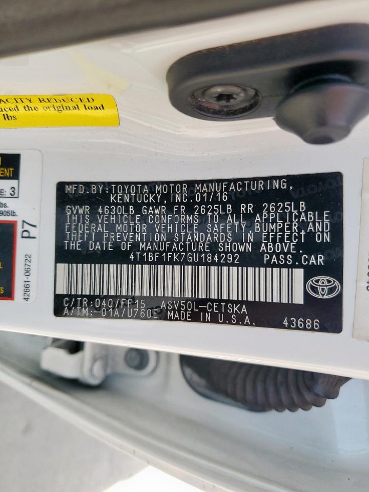 2016 Toyota Camry Le VIN: 4T1BF1FK7GU184292 Lot: 63694155