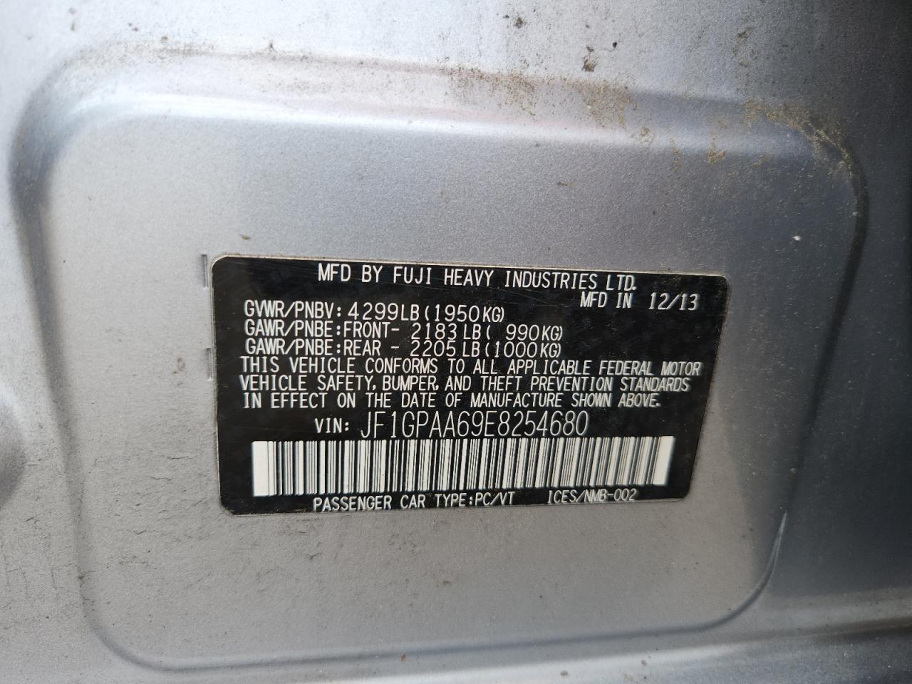 2014 Subaru Impreza VIN: JF1GPAA69E8254680 Lot: 65145495