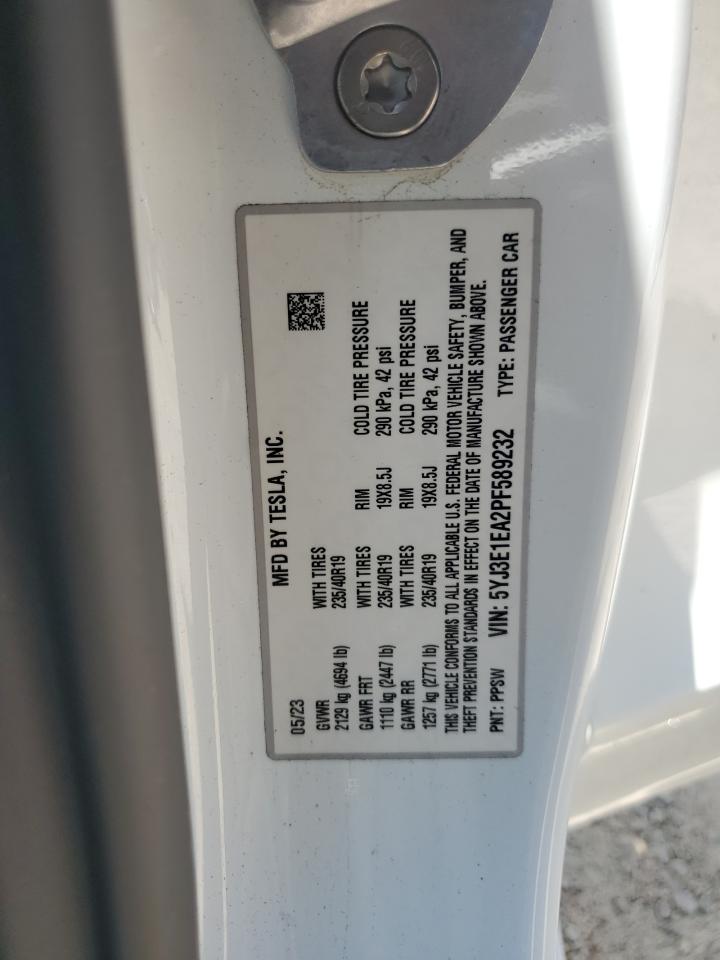 2023 Tesla Model 3 VIN: 5YJ3E1EA2PF589232 Lot: 65324935