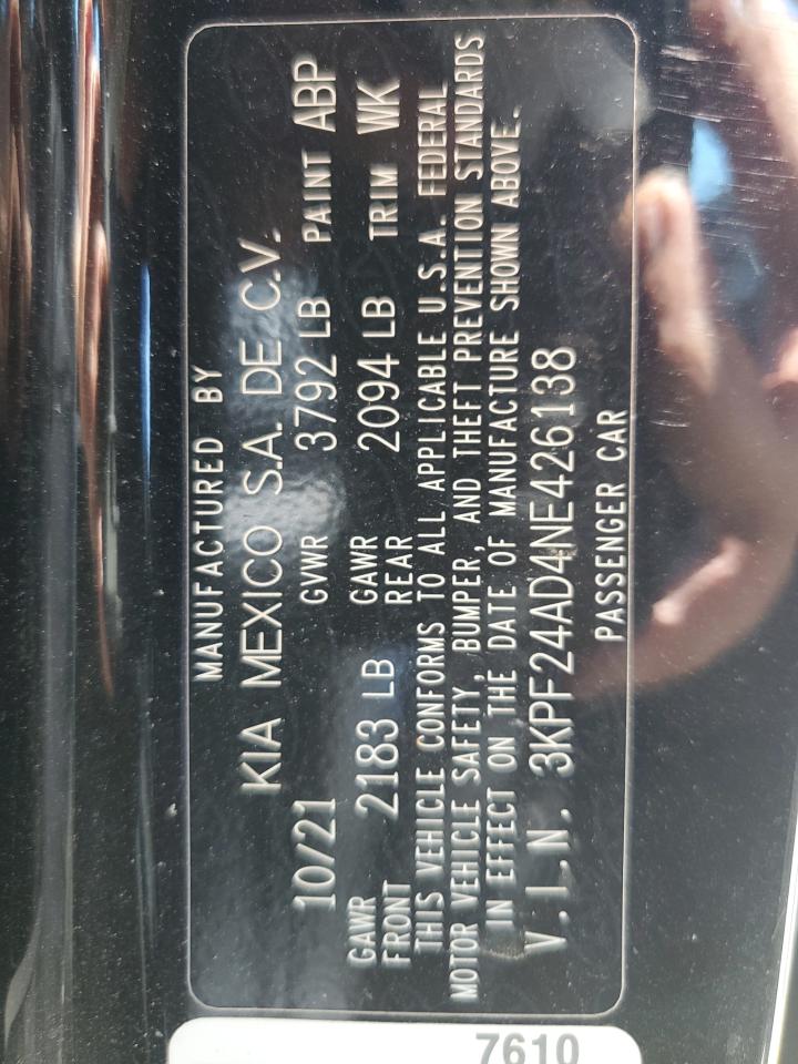 3KPF24AD4NE426138 2022 Kia Forte Fe