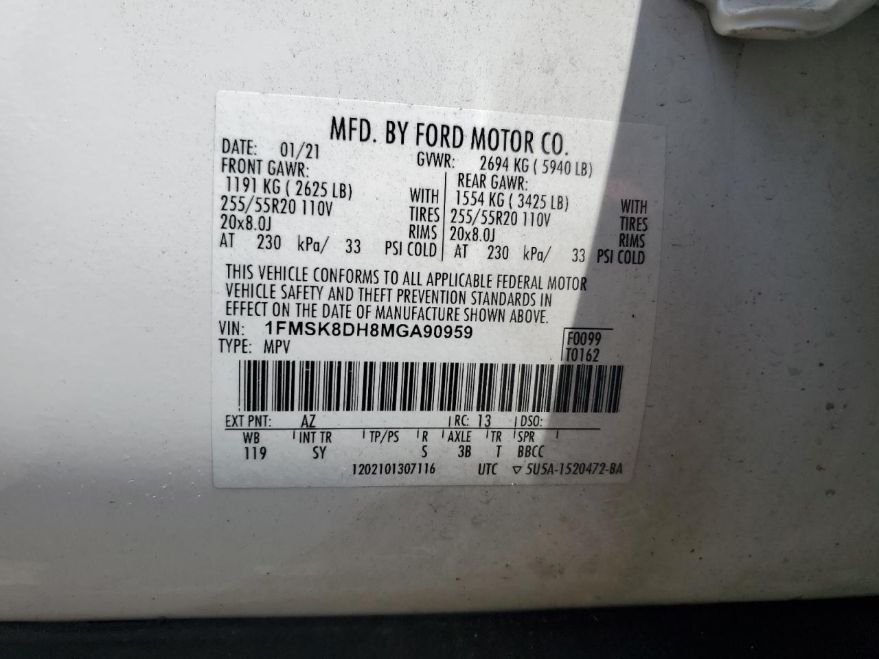 2021 Ford Explorer Xlt VIN: 1FMSK8DH8MGA90959 Lot: 64351165
