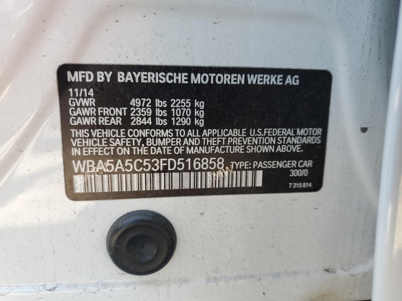 2015 BMW 528 I VIN: WBA5A5C53FD516858 Lot: 64005625