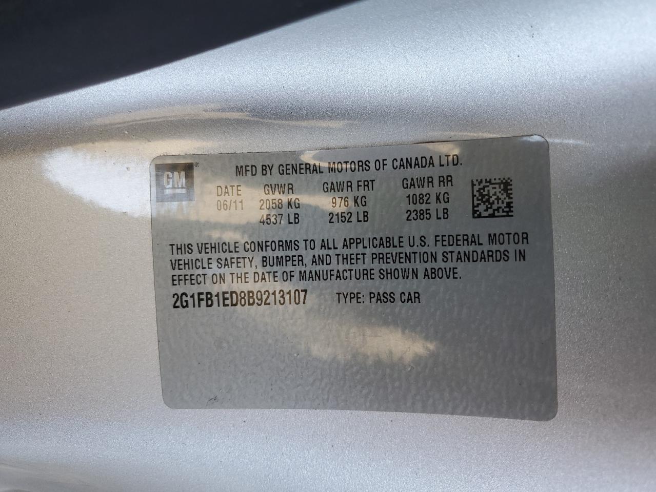 2011 Chevrolet Camaro Lt VIN: 2G1FB1ED8B9213107 Lot: 63799145