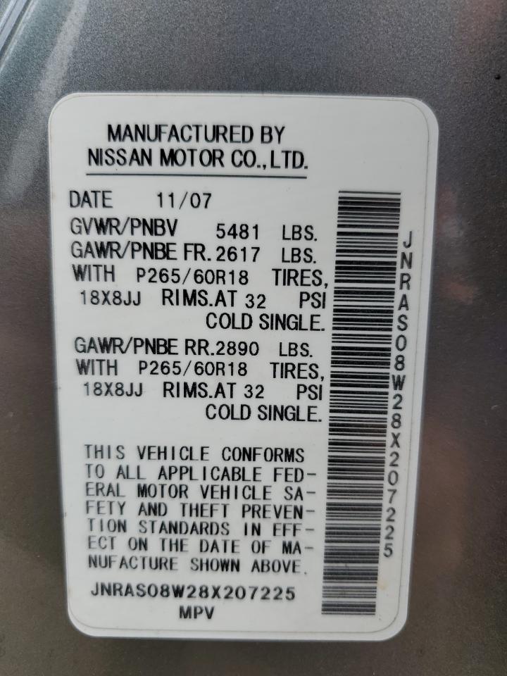 2008 Infiniti Fx35 VIN: JNRAS08W28X207225 Lot: 64091125