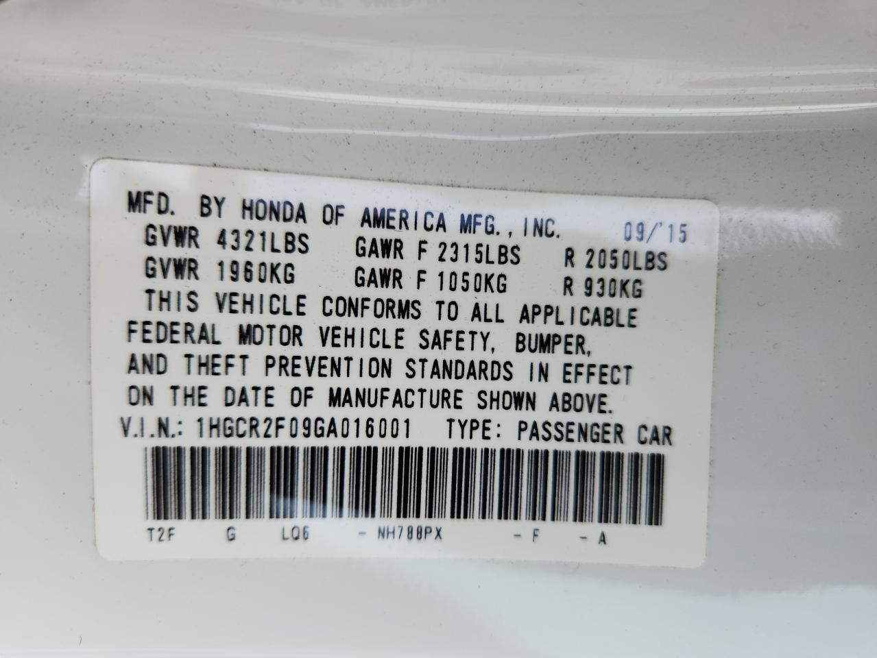2016 Honda Accord Ex VIN: 1HGCR2F09GA016001 Lot: 65022635