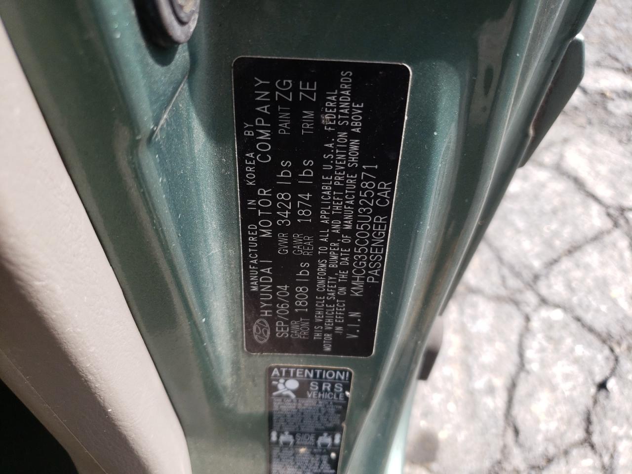 2005 Hyundai Accent Gs VIN: KMHCG35C05U325871 Lot: 64258985