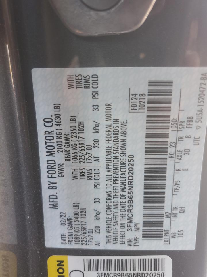 2022 Ford Bronco Sport Big Bend VIN: 3FMCR9B65NRD20250 Lot: 65209305
