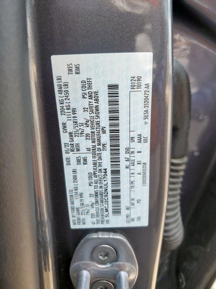 2022 Lincoln Corsair Reserve VIN: 5LMCJ2C92NUL17044 Lot: 64590895