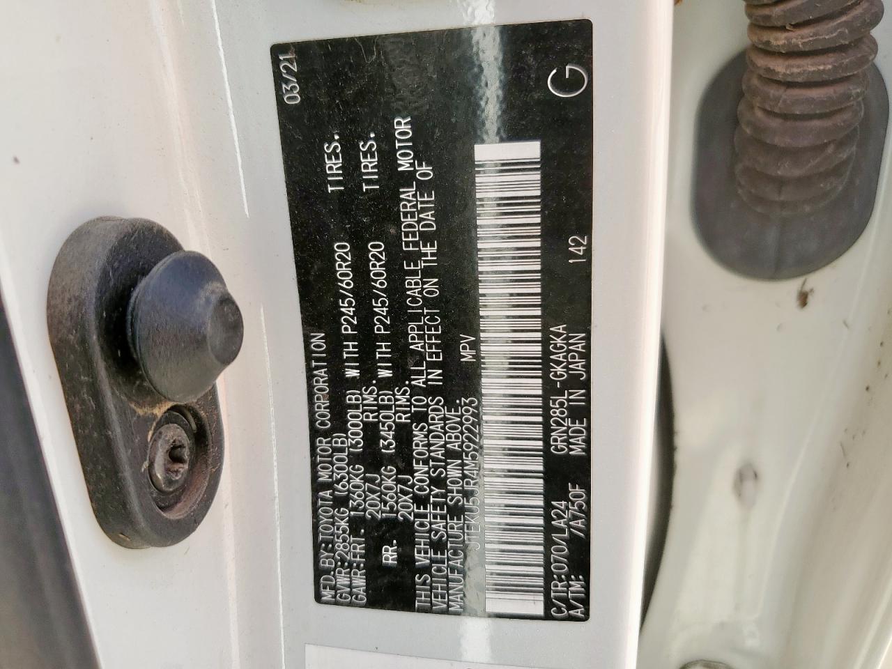 2021 Toyota 4Runner Trail VIN: JTEKU5JR4M5922993 Lot: 64117885