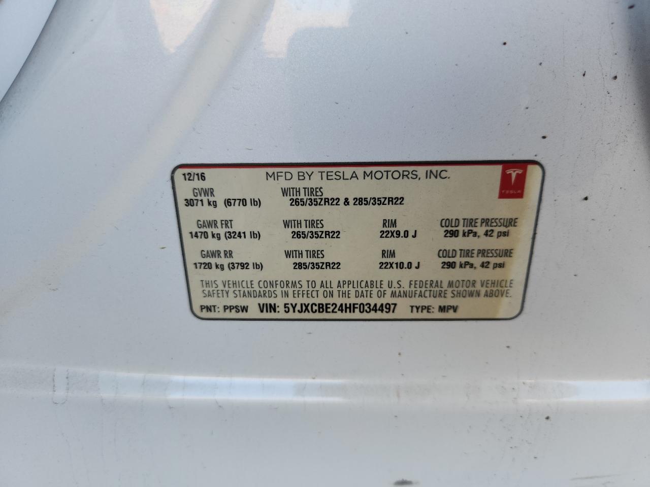 5YJXCBE24HF034497 2017 Tesla Model X