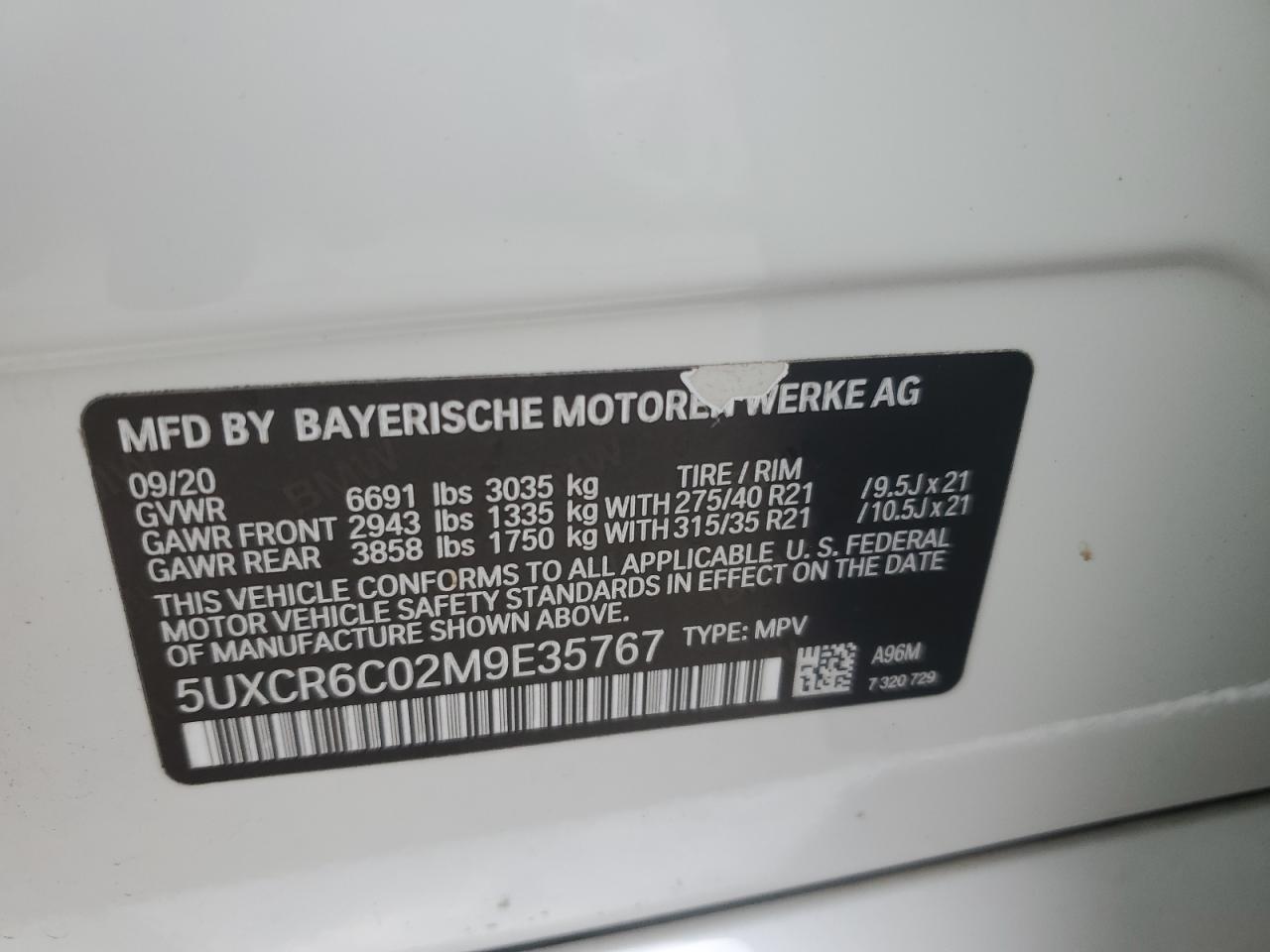2021 BMW X5 xDrive40I VIN: 5UXCR6C02M9E35767 Lot: 63495635