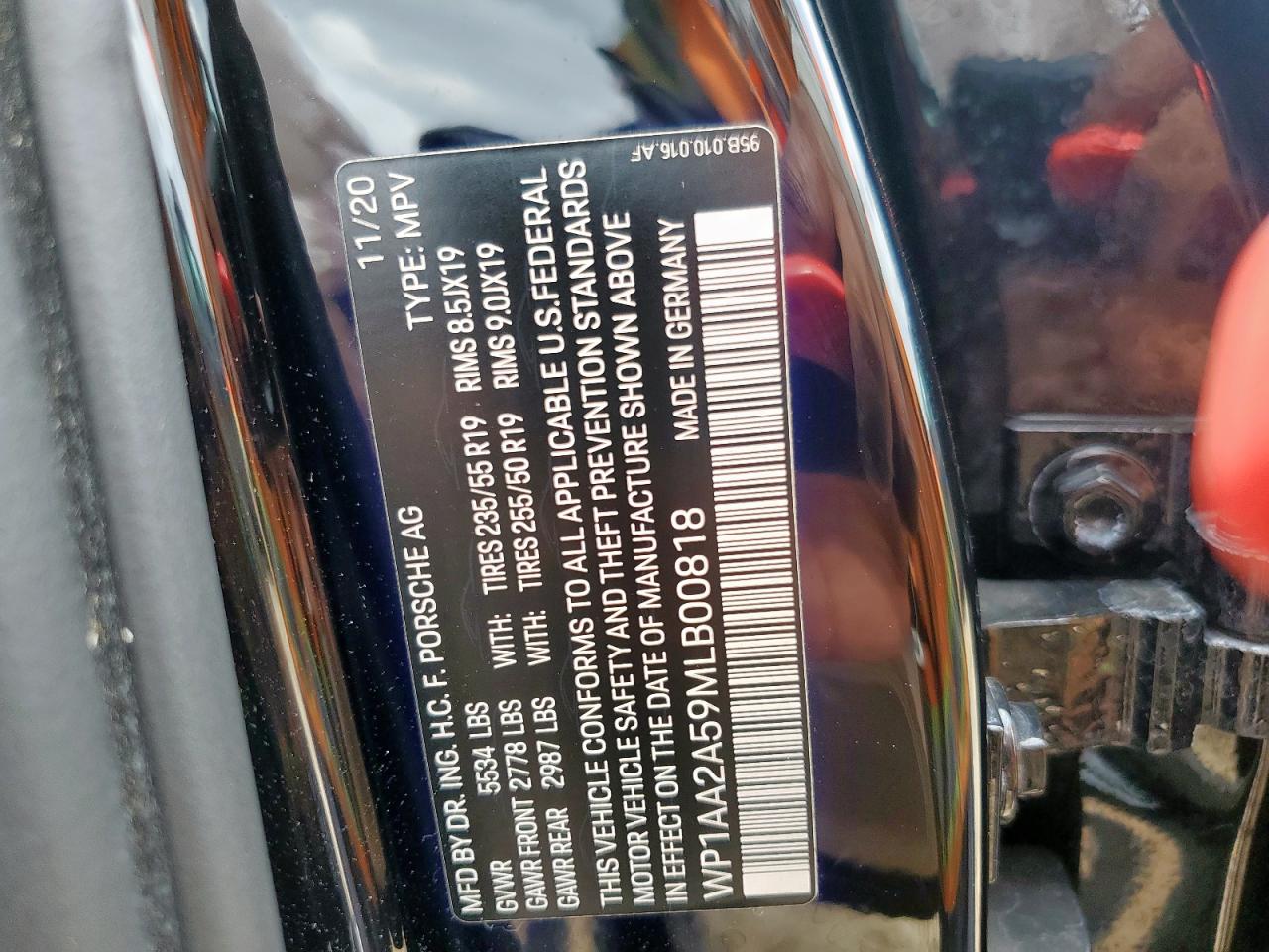 2021 Porsche Macan VIN: WP1AA2A59MLB00818 Lot: 63942625
