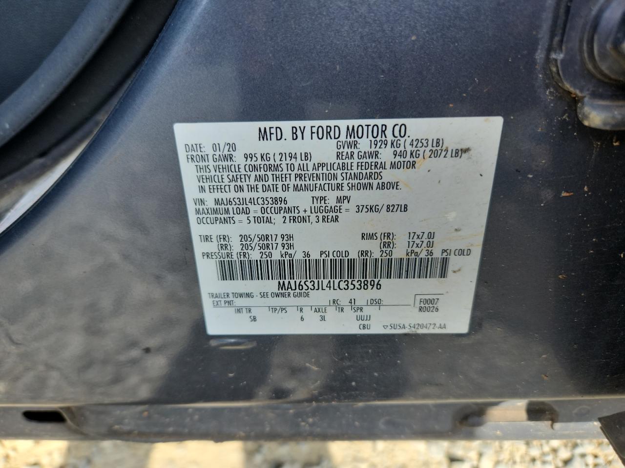 2020 Ford Ecosport Ses VIN: MAJ6S3JL4LC353896 Lot: 55123865