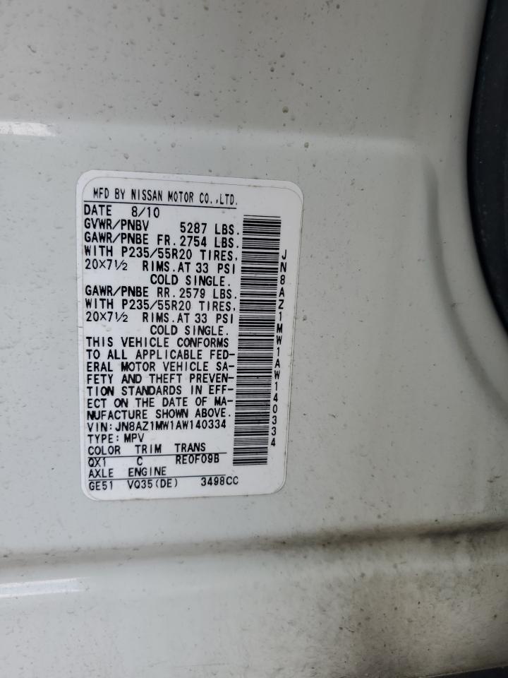 2010 Nissan Murano S VIN: JN8AZ1MW1AW140334 Lot: 63425905