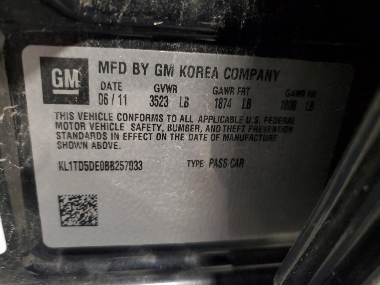 kl1td5de0bb257033 KL1TD5DE0BB257033 2011 Chevrolet Aveo Ls