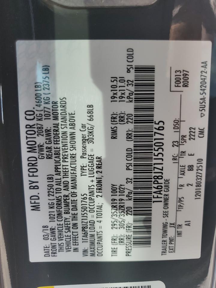 2018 Ford Mustang Shelby Gt350 VIN: 1FA6P8JZ1J5501765 Lot: 66113945