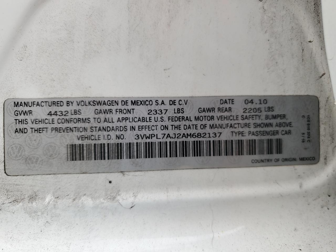 2010 Volkswagen Jetta Tdi VIN: 3VWPL7AJ2AM682137 Lot: 65231055