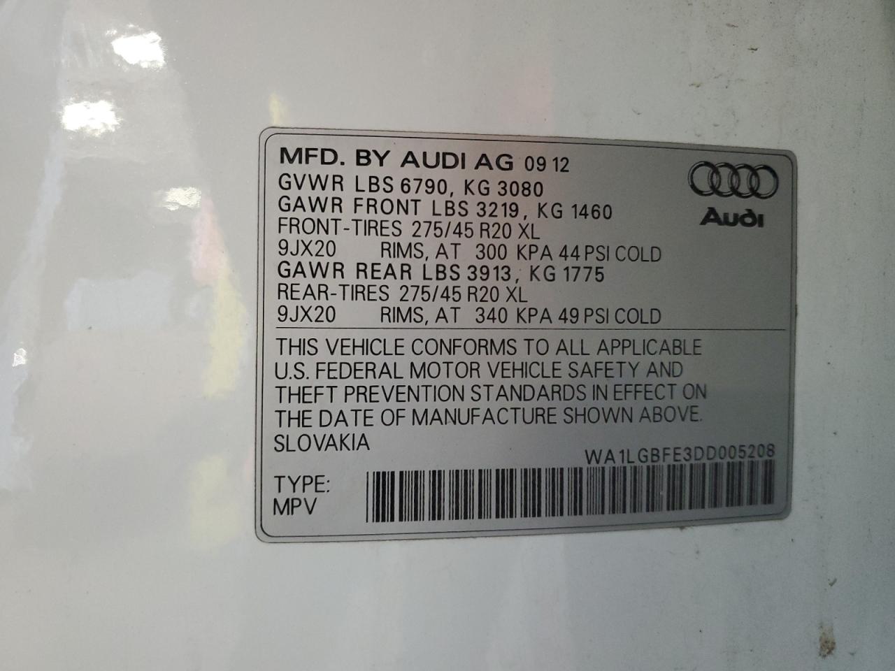 2013 Audi Q7 Premium Plus VIN: WA1LGBFE3DD005208 Lot: 64586195