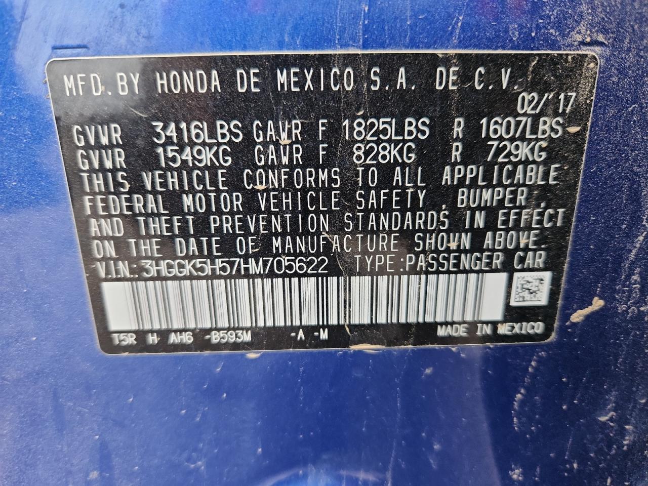 2017 Honda Fit Lx VIN: 3HGGK5H57HM705622 Lot: 65412165