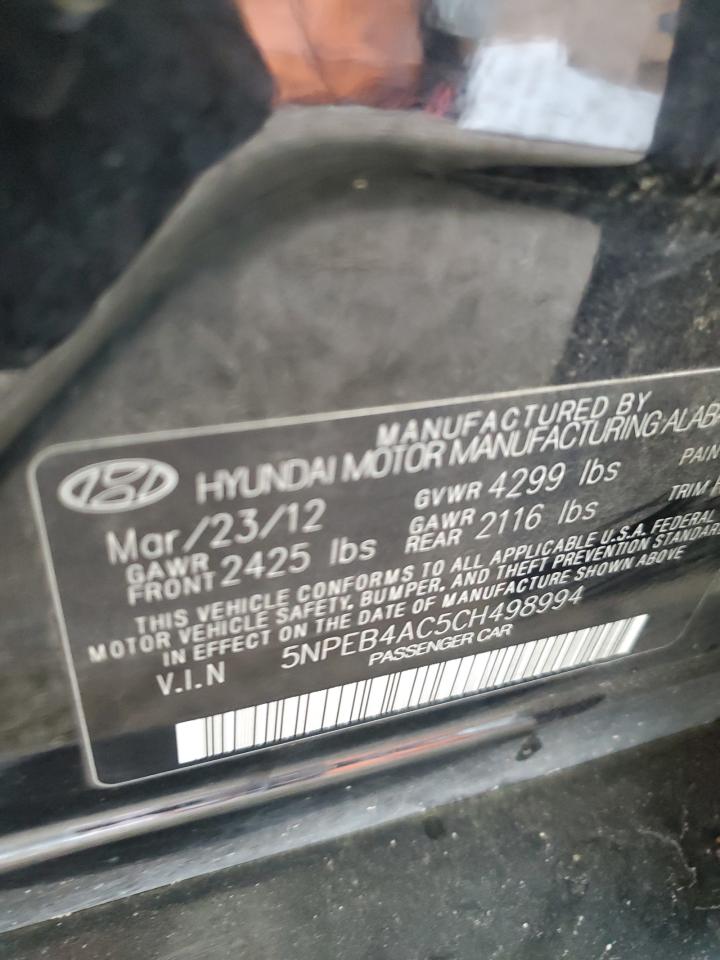 2012 Hyundai Sonata Gls VIN: 5NPEB4AC5CH498994 Lot: 64440035