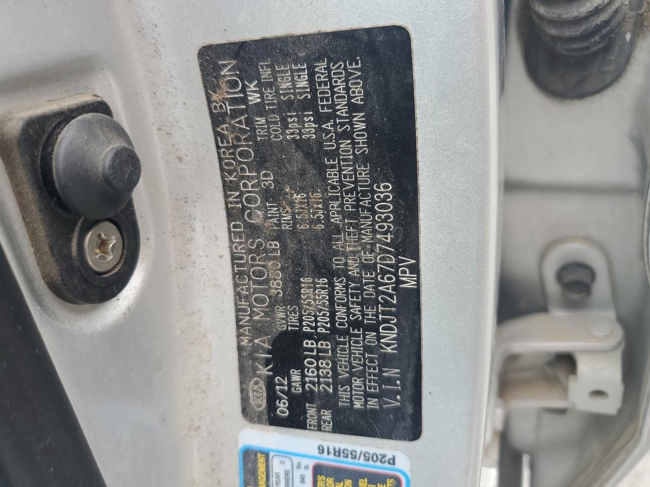 2013 Kia Soul + VIN: KNDJT2A67D7493036 Lot: 64295325