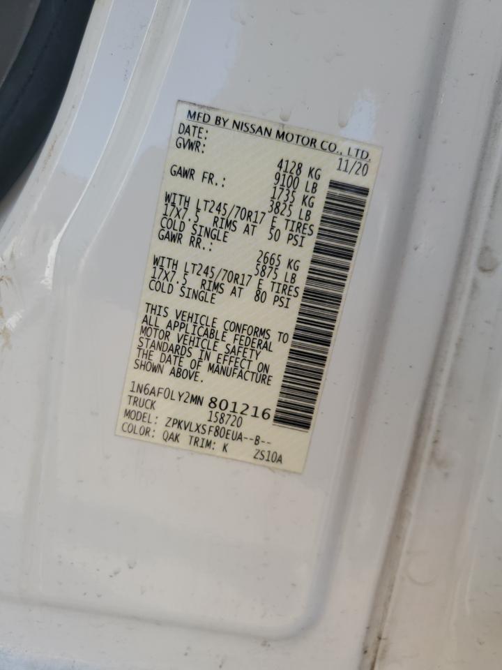 2021 Nissan Nv 2500 Sv VIN: 1N6AF0LY2MN801216 Lot: 62350985