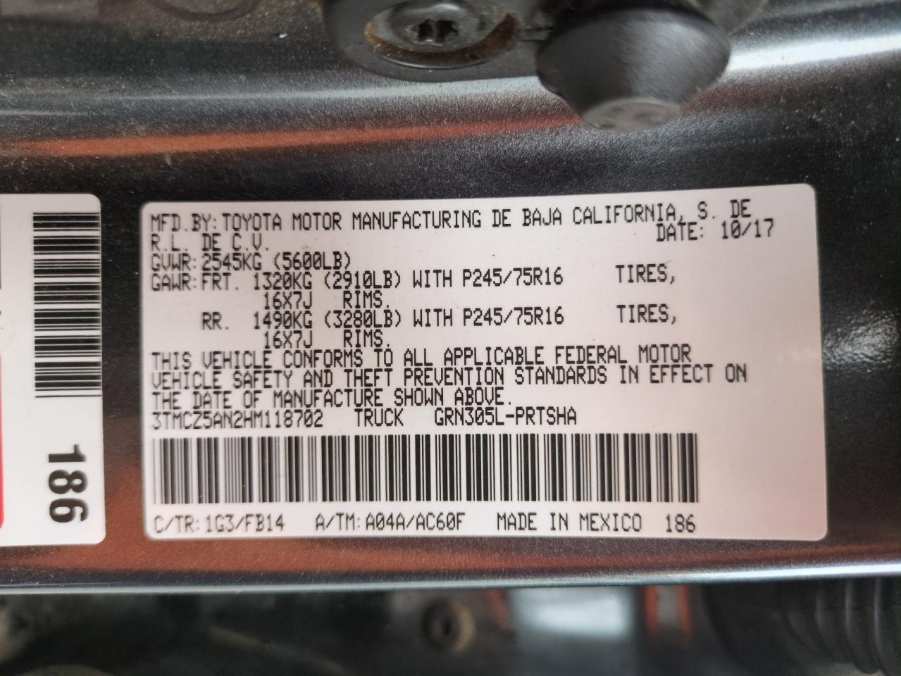 2017 Toyota Tacoma Double Cab VIN: 3TMCZ5AN2HM118702 Lot: 64529285