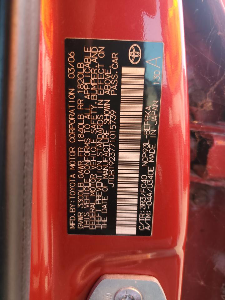 2007 Toyota Yaris VIN: JTDBT923771015739 Lot: 65728695