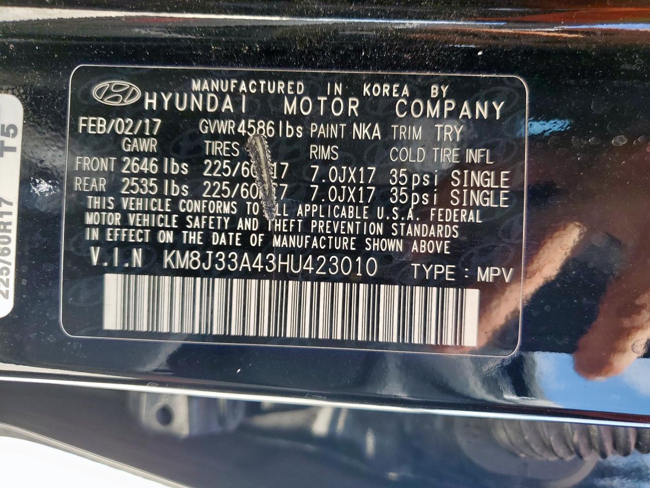 km8j33a43hu423010 KM8J33A43HU423010 2017 Hyundai Tucson Limited