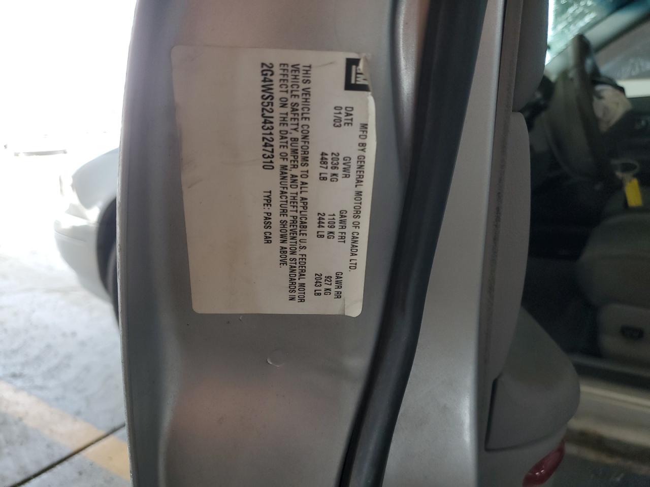 2003 Buick Century Custom VIN: 2G4WS52J431247310 Lot: 64844435