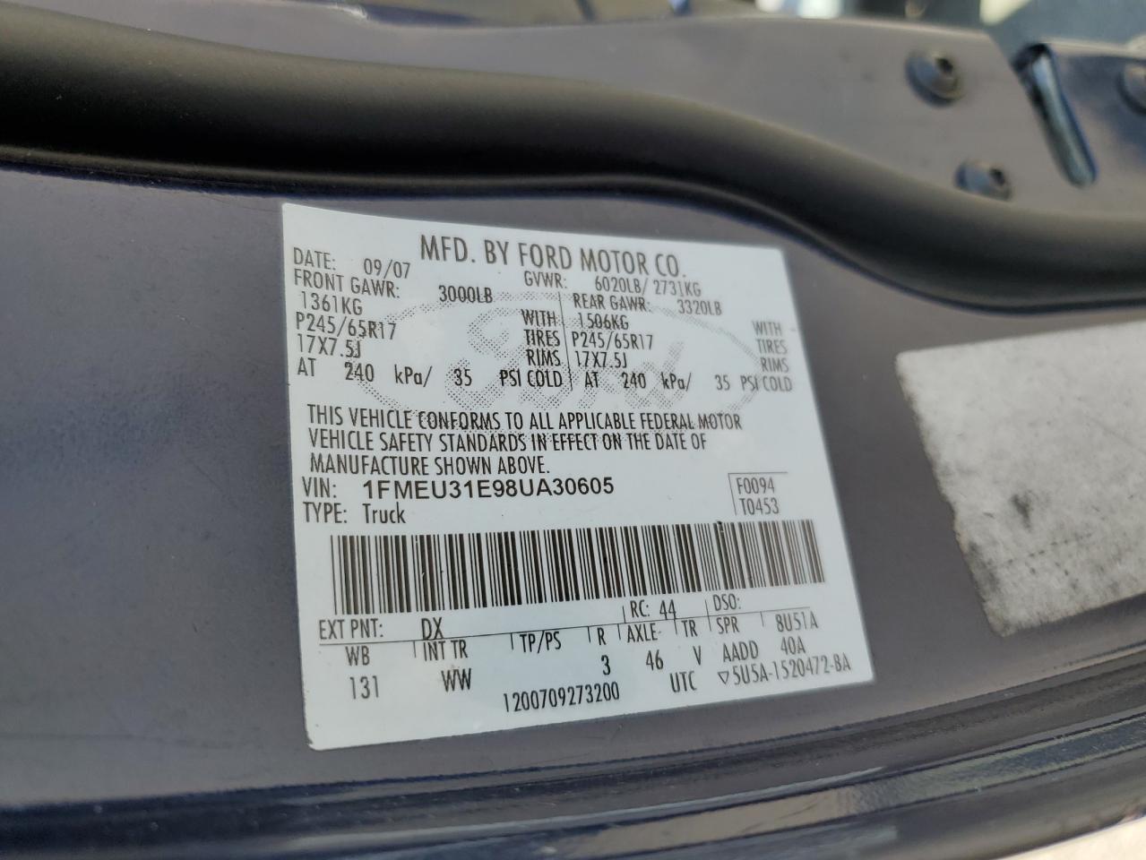 2008 Ford Explorer Sport Trac Xlt VIN: 1FMEU31E98UA30605 Lot: 65308755