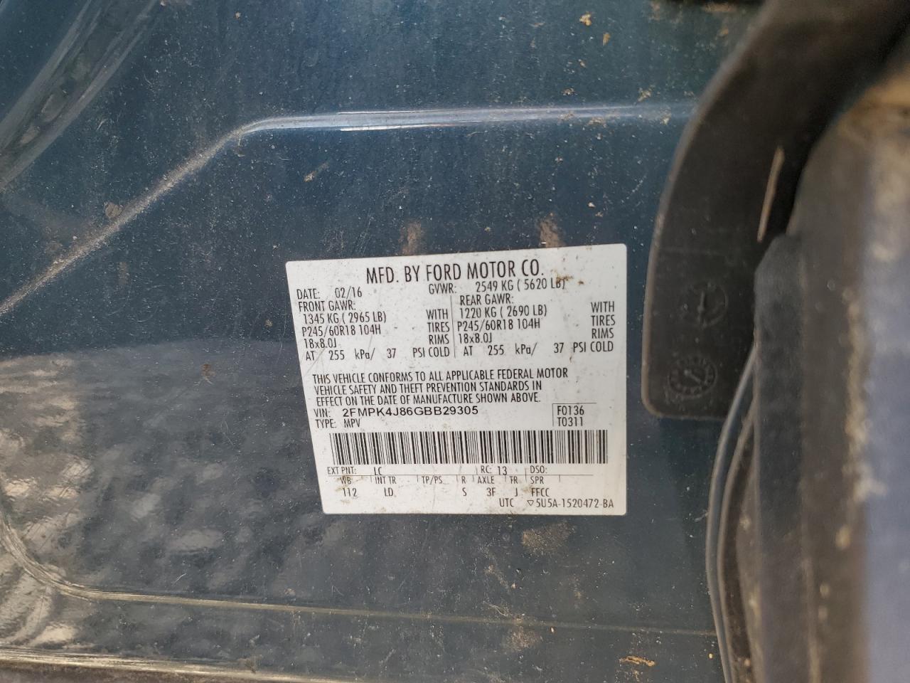 2016 Ford Edge Sel VIN: 2FMPK4J86GBB29305 Lot: 63806145