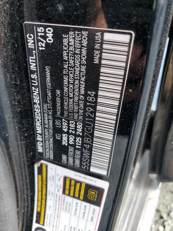 2016 Mercedes-Benz C 300 VIN: 55SWF4JB7GU129184 Lot: 64310895
