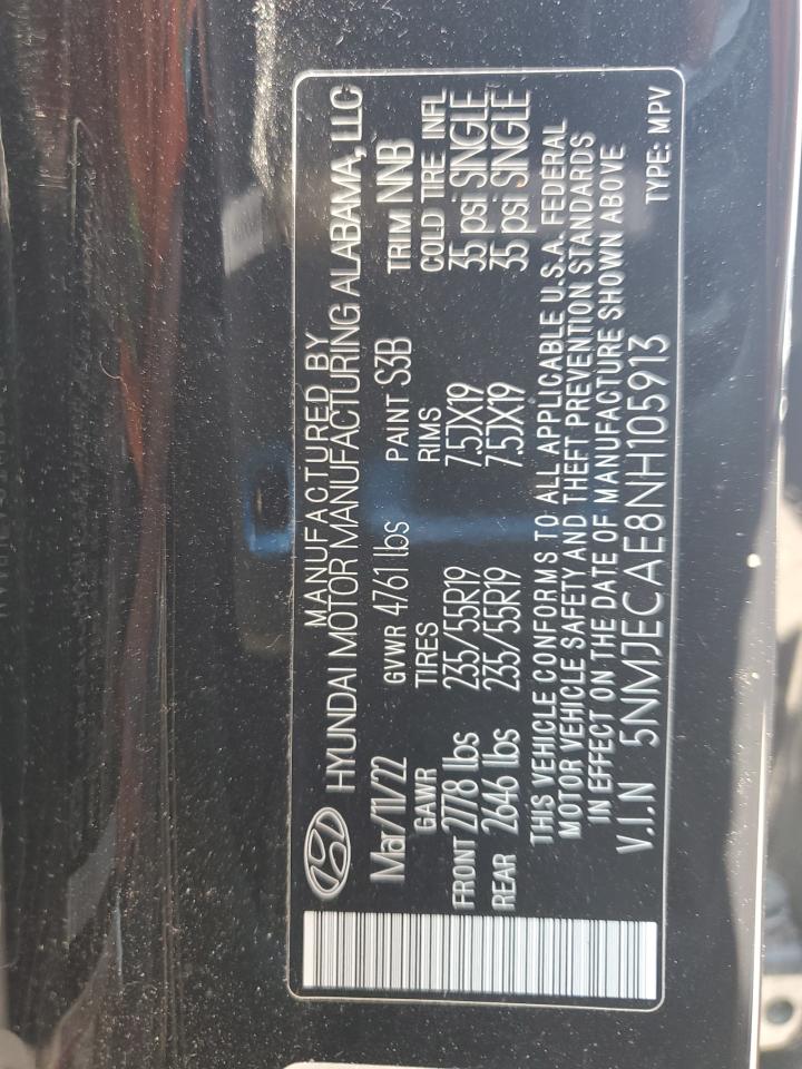 2022 Hyundai Tucson Limited VIN: 5NMJECAE8NH105913 Lot: 63149305