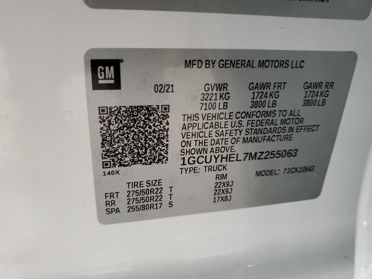 2021 Chevrolet Silverado K1500 High Country VIN: 1GCUYHEL7MZ255063 Lot: 64203335