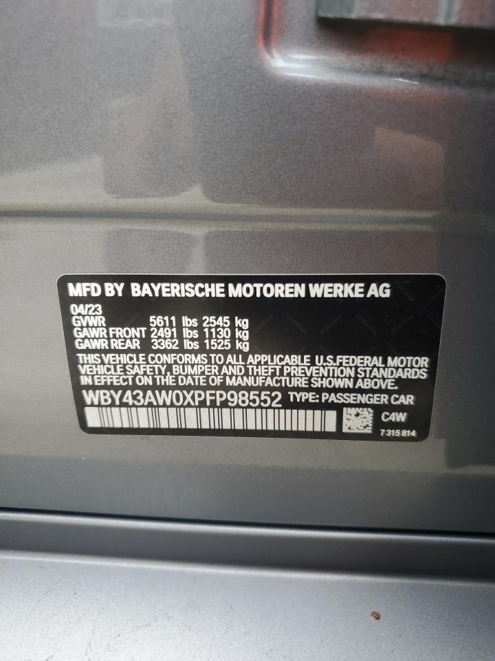 2023 BMW I4 Edrive 35 VIN: WBY43AW0XPFP98552 Lot: 63310845